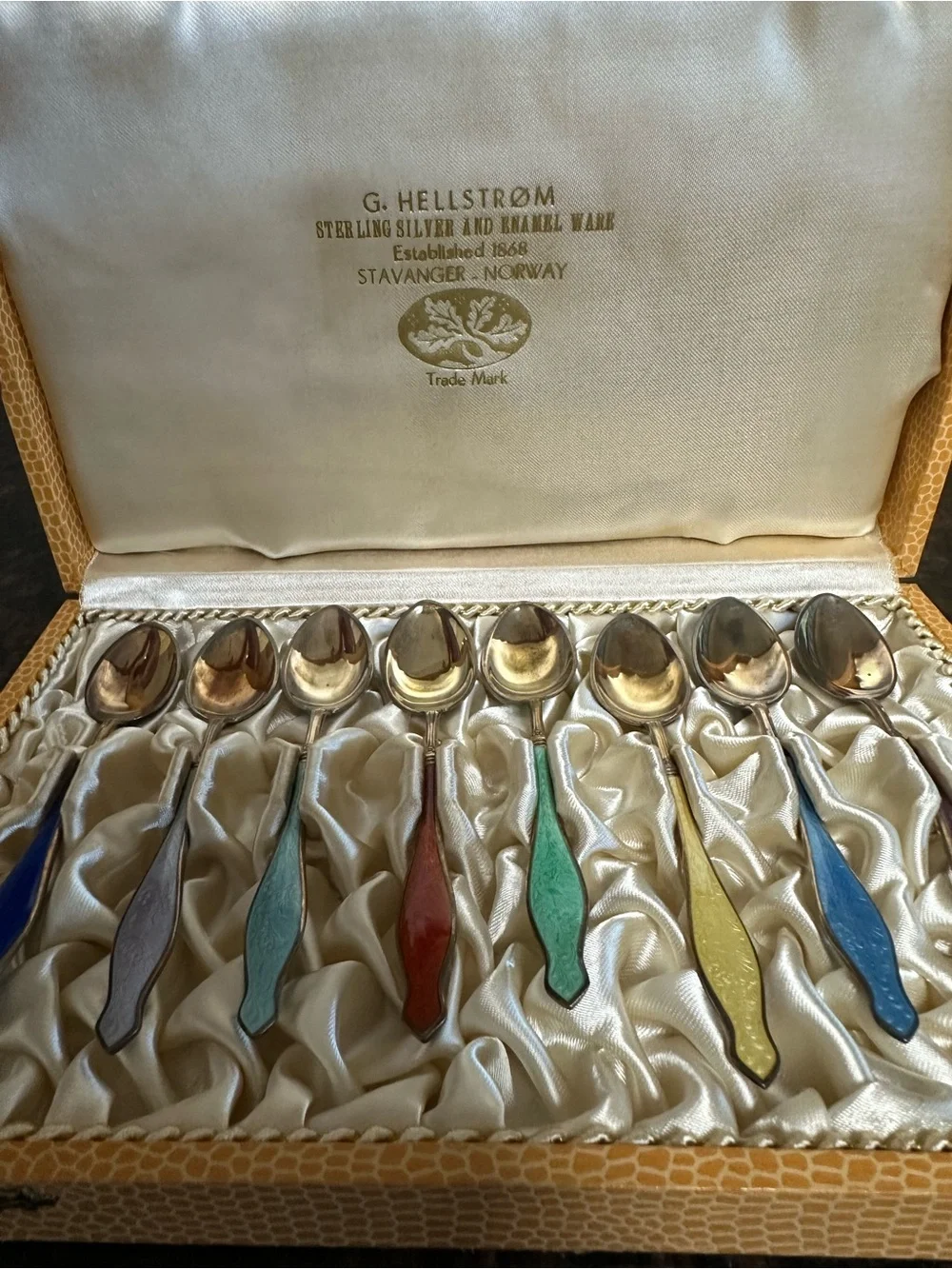 Rare G. Hellström Sterling Silver Enamel Demitasse Spoon Set - Multicolor